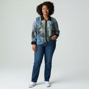 Pennington Blue Multi-Color Printed Button-Up Flowy Blouse